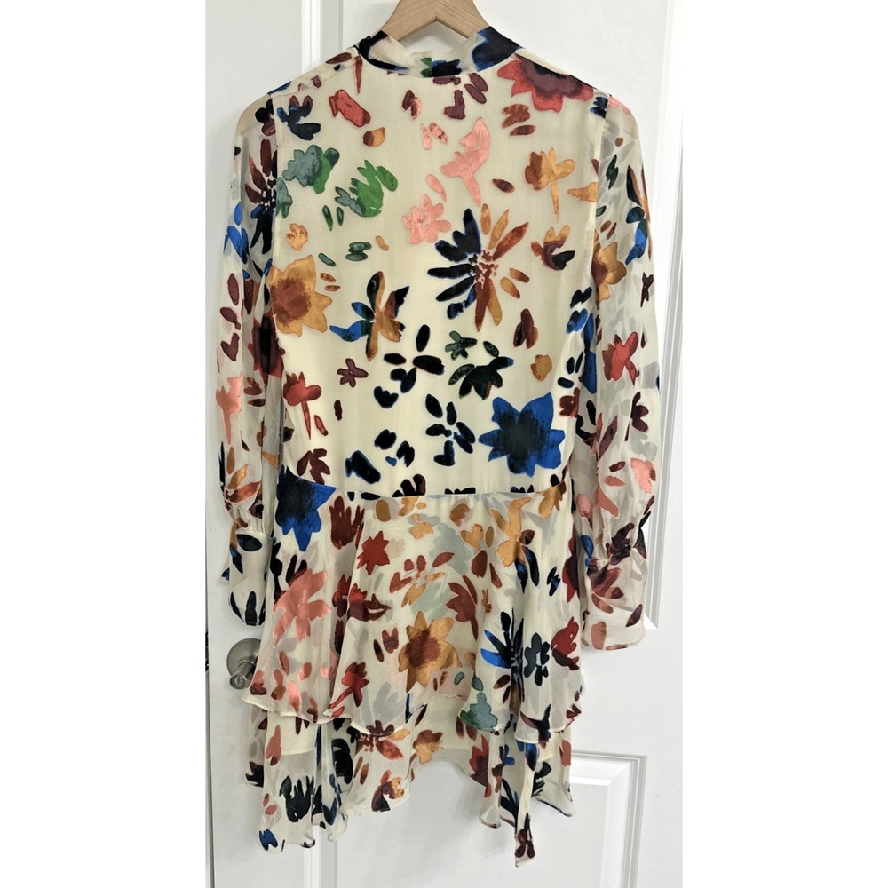 Alice + Olivia Size Small Moran Prisma Velvet Floral Burnout Dress Silk Ruffle - Picture 4 of 12